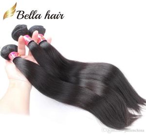 Silkeslen Straight Virgin Human Hair Weaves Extensions Brasilianska peruanska Indian Weft Natural Black 34 Bunds per Lot Bella Hair 8A6193342