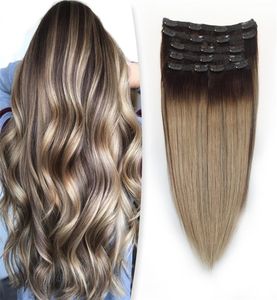 Grampo no cabelo humano de alta qualidade 100g balayage ombre cor reta extensão natural com duplo desenhado w2204015483456