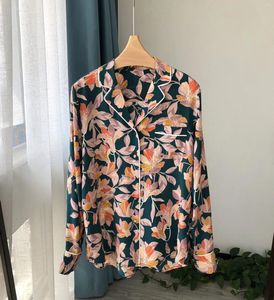 Женские блузки 2024, топовая женская модная шелковая блузка с длинным рукавом с цветочным принтом, элегантные женские универсальные свободные рубашки с воротником поло