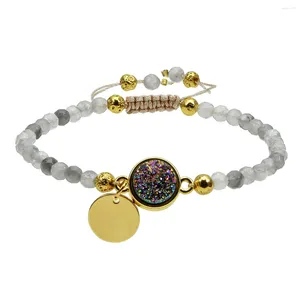 Länkarmband Rainbow Titanium Coated Geode Druzy Agate Quartz Armband Healing Facettered Crystal Stone Pärlor med justerbart rep