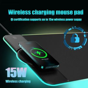 Pads RGB Gaming Mouse Pad 15W Fast Wireless Charging for Home&Office with Foldable Phone Stand Design Soft and AntiSlip Mouse Mat