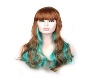 Woodfestival Green Brown Ombre Wig Women Harajuku Wigs Lolita Long Wavy Synthetic Hair Heat Resistant Fiber Wigs Curly5210151