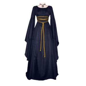 Vestido maxi vestido medieval retro gótico vestidos para as mulheres 2022 manga longa rendas até cosplay festa de noite vestido de baile robe femme