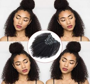 Brazilian remy clip in Afro Kinky Curly Double Weft Thick 17 clips Real human Hair for Black Women 7 Pieces 120g1792218