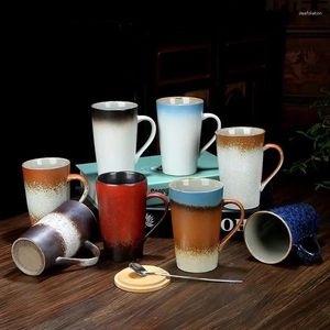 Tazze da caffè in ceramica con coperchio in bambù Tazza da viaggio Cucchiaio Bicchieri Stile giapponese G012 400ml