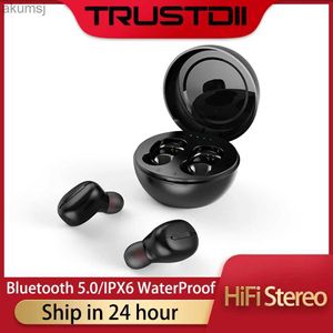 Mobiltelefonörlurar Trustdii Noise Refering HiFi 9D Stereo TWS Hörlurar Trådlös Bluetooth 5.0 EARPHONES Touch Headset Waterproof Sport Earbjudningar YQ240304
