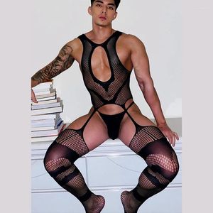 Reggiseni Set Uomo Donna Ultra-sottile T-Back Lingerie da uomo Sexy Sheer Mesh Lace Tuta Slip Set Coppia trasparente Calze Collant Mutandine