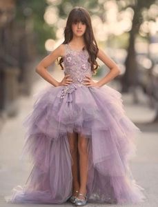 High Low Princess Girls Wedding Dresses Scoop Appliques Beads Puffy Tulle Skirt lower Girls Dresses Children Lovely Girls Pageant 4354318