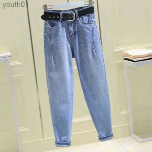 Women's Jeans Womens Jeans Smoke Gray Autumn And Winter Korean Version Loose High Waist Thin All-match Harlan Dad Pants Tide 240304