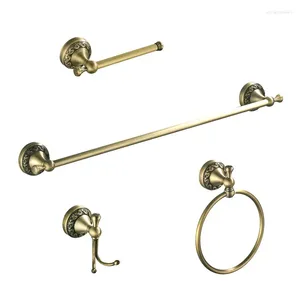 Bath Accessory Set Bronze Brass Embossed Pattern 4 Piece Bathroom Hardware Pendant Toilet Paper Holder Towel Ring Bar 60 CM Clothes Hook