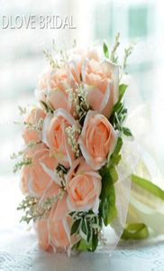 High Quality Peach Rose Bridal Bouquet 18 Flowers Bridal Throw Flower Green Leaves Wedding 100 Handmade Bridesmaid Bouquet with R7148206