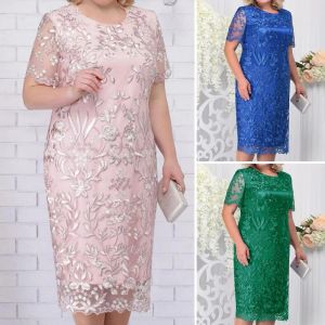 Dress Summer Midi Loose Dresses Wedding Guest Women's Short Sleeve Lace Mesh Floral Elegant Sexy Bodycon Formal Evening Party Dresses