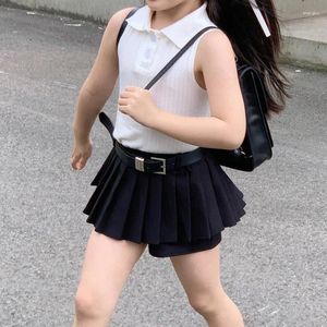 衣料品セット女の子のプリーツスカートセット夏の子供用の袖なしのベスト2ピースとベルト