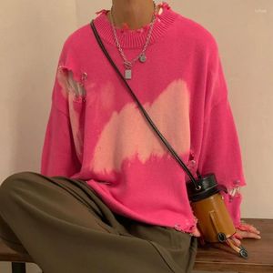 Men's Sweaters American Retro Ripped Pin Tie-dye Sweater Couple Niche Loose Casual High Street Men Tops Pullovers Male Clothes