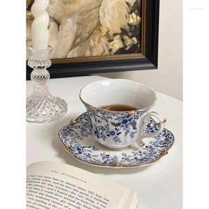 Tazze Piattini Retro Tazza da caffè in porcellana bianca e blu, Stoviglie da tè, Utensili per bere il pomeriggio in ceramica, Tavolo completo