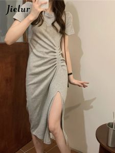 Kleid Jielur Sommer Neue Einfarbig Schlanke frauen Kleid Süße Damen Elegante Mode Kleid Frau Grau Schwarz Koreanische Grundlegende Kleider weibliche