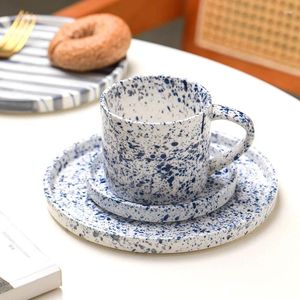 Copos pires caneca cerâmica colorida com pires café e escritório em casa xícara de chá placa coreana