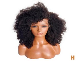 Afro kinky lockig peruk med bang djup del syntetiska spetsar front peruker för kvinnor 180 densitet kort mongolisk hår spets wig8797210