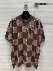 Brown plaid durable and loose fitting women's short sleeves