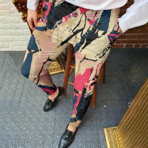 Pantaloni da uomo matita stampata elastica pantaloni magri pantaloni casual business pantaloni lunghi lunghi hip hop alla moda esterna pantaloni da uomo