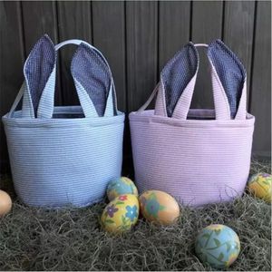 تفضل حقيبة عيد الفصح شريط أرنب سلة الرسوم المتحركة أرنب الأذنين الطويلة دلو Seersucker Easters Eggs Bags Kids Party Gift FY4480 S S