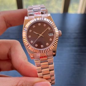 À prova d 'água de alta qualidade linda moda feminina relógio 31mm data rosa ouro pulseira de aço inoxidável relógios mecânicos automáticos senhoras vestido caixa de relógio de pulso