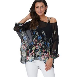 Bluz Bhflutter Kadın Üstler ve Bluzlar Plus Boyut 2019 Yeni Stil Batwing Sıradan Yaz Bluz Çiçek Baskı Boho Kimono Şifon Gömlekleri