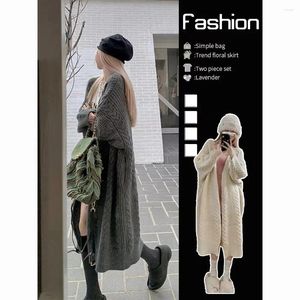 Damen-Strickjacke, grau, lange Strickjacke, Damen-Oberteil, Herbst/Winter, lockerer Stil, mittellang, lockerer, weicher, klebriger Pullover, Mantel, Kleidung