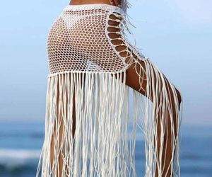 Hand Crocheted Wrap Dress Sunscreen Skirt Bohemian Hollow Out Long Fringed Dresses CoverUps Women039s Swimwear5989071