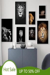 Africa Wildlife Roaring Lion Wall Art Canvas Målningsaffischer Svart och vita djur Rum Dekor Bilder Hemdekoration Målning6492756