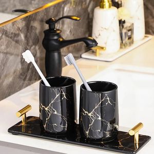 Criativo textura de mármore cerâmica escova de dentes copo acessórios do banheiro conjunto sabão garrafa titular prato bandeja do agregado familiar 240228