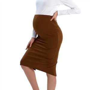 Dresses Maternity Knit Skirt Split Stretchy Bodycon Tube Ribbed Skirt for Pregnant Women Office Work Wear Pregnancy Clothes