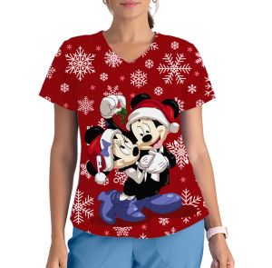 Klänning Kawaii Kvinnors sjuksköterska Uniform Jultunika Skrubb Topp Skjorta Mickey Print Clinic Nursing Staff Protective Nursing Uniform Shirt