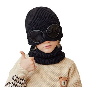 Модный зимний комплект шапок для детей, теплая вязаная шапка с защитой ушей для мальчиков, плюшевый детский шарф-снуд для детей, подарок