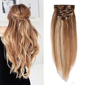 Clip in Human Hair Extensions 100 Real Remy Thick Double Weft Full Head 7 Pieces Straight silky 7pcs 16clips 70g 2730Color Angel476521398