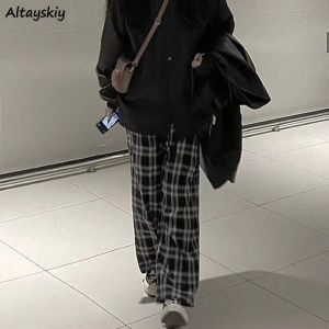 Capris Ins Siyah Ekose Pantolon Kadın Geniş Bacak Bacak Baggy Sıras Giyim UNISEX ULZZANG HIT STREET Basit Öğrenci Allmatch Kore Modeli