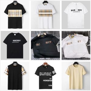 24SS Homens Camisetas Designer Tee Preto Bege Xadrez Marca Letras Clássicas Algodão Respirável Resistente a Rugas e Mulheres Mesmo