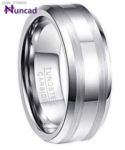 Band Rings Nuncad Mens 8mm Polished Tungsten Caide Ring Wedding Band Rings Beveled Edge Satin Borsted Stripes Storlek 6 till 13 L240305