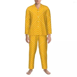 Men's Sleepwear Nordic Pattern Pajamas Men Art Deco Yellow Kawaii Daily Autumn 2 Piece Aesthetic Oversized Custom Pajama Set