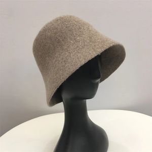 Women Solid Color Simple Bucket Hat 2023 Fashion Wool Blend Fedora For Female Autumn Winter Knitted Fisherman 240229