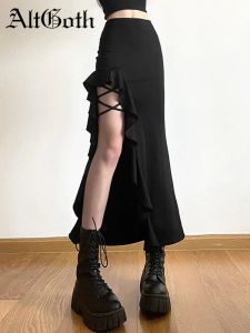 skirt AltGoth Coquette Mall Goth Skirt Women Streetwear Grunge High Waist Irregulr Split Skirt Vintage Emo Alternative Indie Clothes