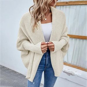 Kvinnors stickor Cardigan för kvinnor avslappnad batwing långärmad lös stickad tröja kappa halsduk krage överdimensionerade toppar fasta kläder rebecas