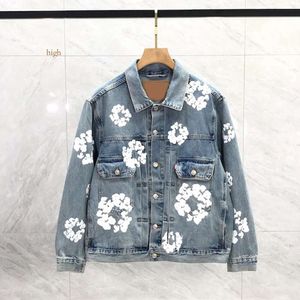 Cappotto da uomo in denim con motivo floreale, lavaggio con bottoni blu, lettere, camicie, giacche da donna firmate