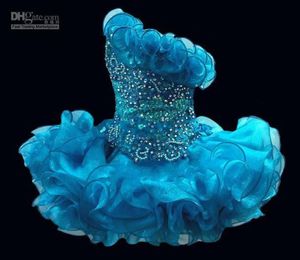 Unique Little Rosie Pageant Dresses Crystal Beaded One Shoulder Turquoise Glitz Infant Cupcakes Party Dress Organza Mini Toddlers 7878098