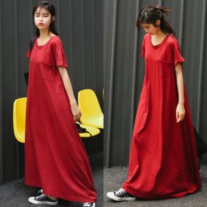 Klänningar vår sommar golvlängd kort ärm thirt klänning stor storlek moderskap klänning röd casual klänning gravid kvinna maxi klänning avslappnad