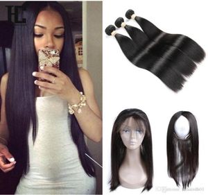 8A Haar Brasilianisches Reines Haar Vorgezupft 360 Frontal mit Bündeln Glattes Haar webt 360 Lace Frontal mit Bündeln HC 360 Lace 8441534