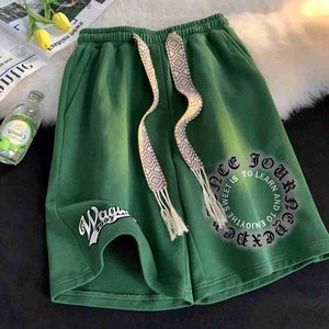 Men's Shorts 2023 Summer Mens Shorts Korean Fashion Green Shorts Harajuku High Street Mens Clothing Casual Shorts At Home Streetwear Pants Q240305