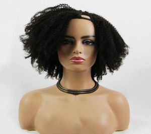 Estilo curto afro kinky encaracolado mongol cabelo humano u parte perucas 200 densidade máquina feita 826 polegada para preto women7229030