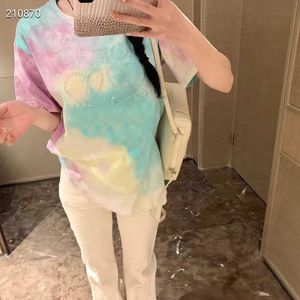 lowewe Women's T-Shirt designer tshirt for women Spring and summer new custom tie-dye embossed high temperature drill loose short sleeve T-shirt woman clothes 88q