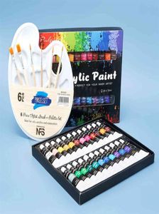 Conjunto de tinta acrílica com pincel 24 cores 12ml para tecidos roupas pigmentos suprimentos de arte artista profissional painting187R2116557